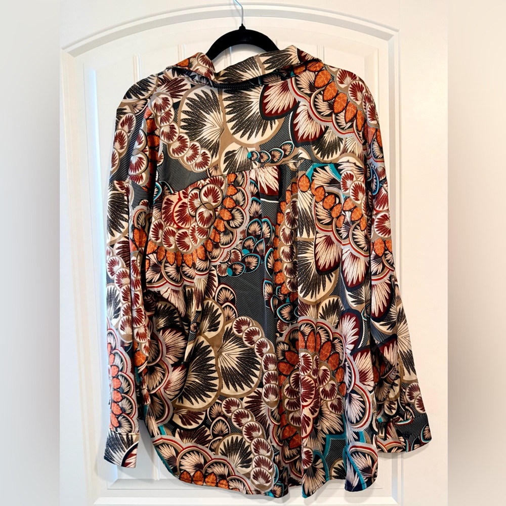 JODIFL Multicolor Feather Print Top 1X Plus Boho Western Business